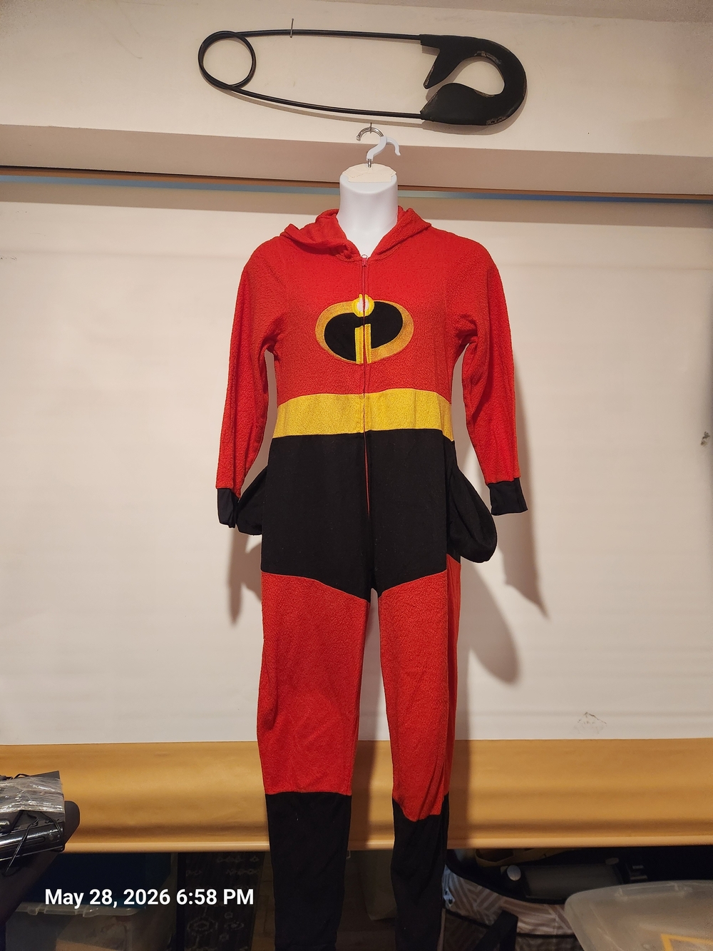 Red and Black incredibles Womens Superhero Onesie Costume with Hood